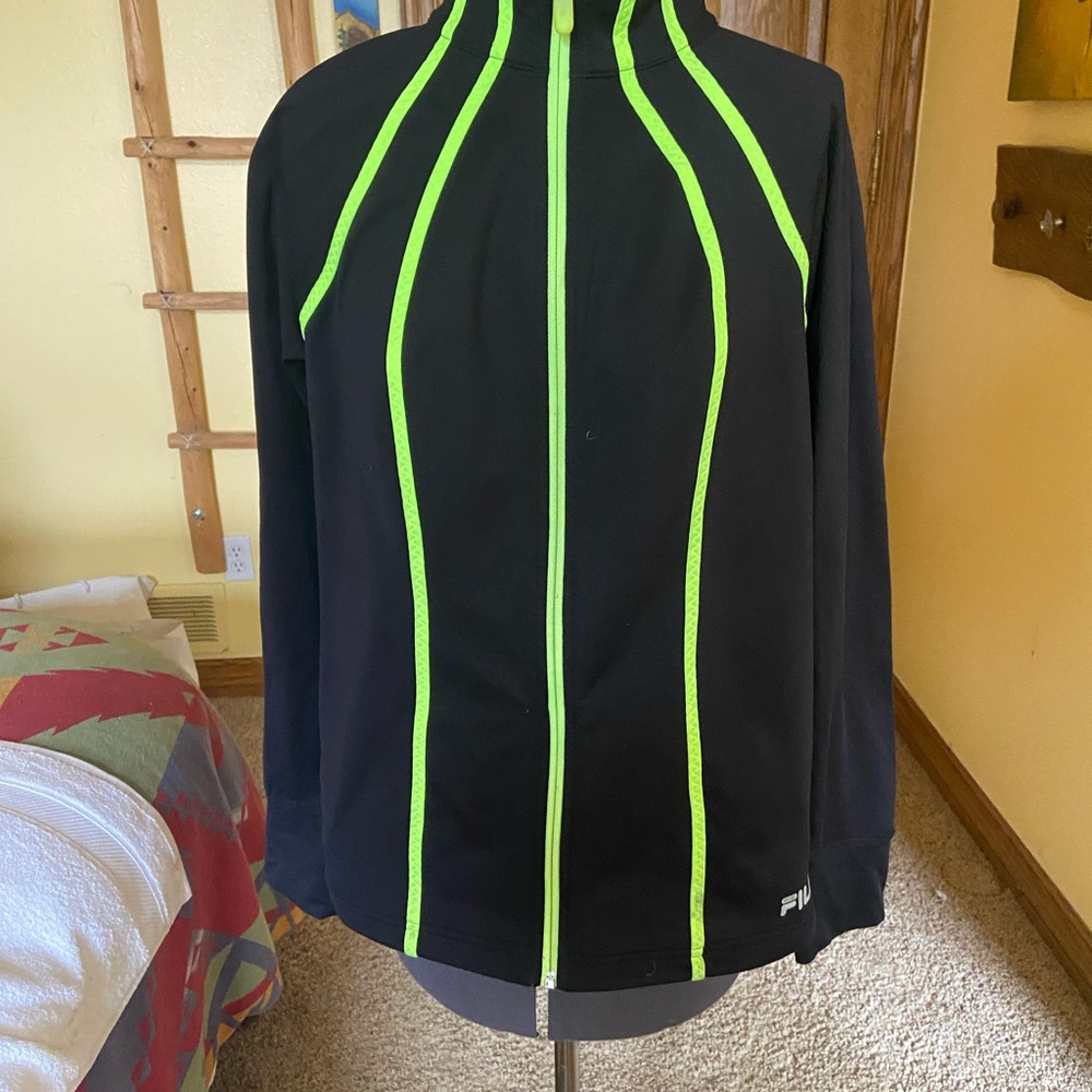 Fila Women's Jacket Size Large Full Zip zip-up Black Lime Green